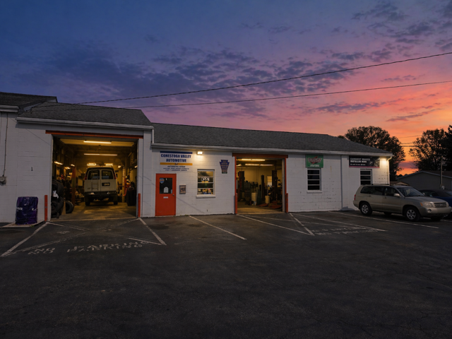 Conestoga Valley Automotive exterior at dusk